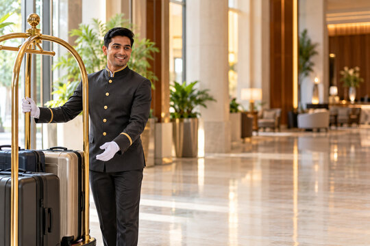 Hotel Bell Attendant Welcoming Travelers