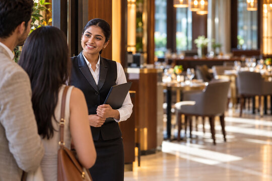 Restaurant Hostess Greeting Hotel Guests