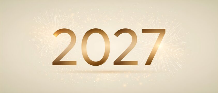 Shimmering golden "2027" surrounded by festive sparkles