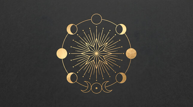 Minimalist esoteric logo mark design of sacred geometry with sun and moon phases