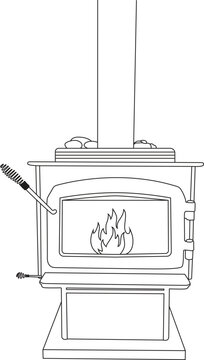 Wood Burning Fireplace Stove Line Art Vector Illustration in AI EPS SVG PNG