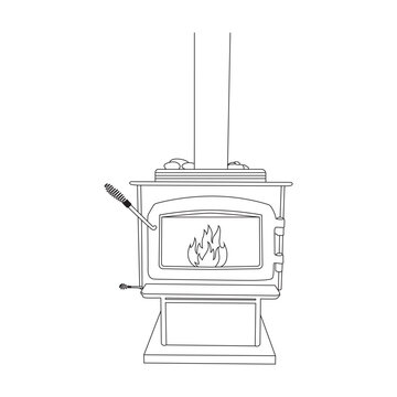 Wood Burning Fireplace Stove Line Art Vector Illustration in AI EPS SVG PNG