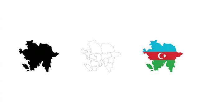 Set of azerbaijan country maps including silhouette outline and flag