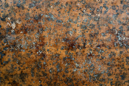 Old leather background. Fragment of a leather cover of an old book from the 18th century. Retro background on the theme of vintage, history, antiques.