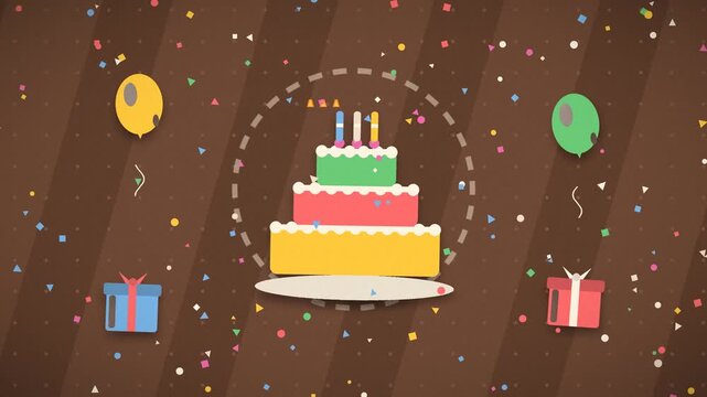 Birthday cake with lit candles and gifts celebrates a festive occasion celebration presents party occasion congratulations