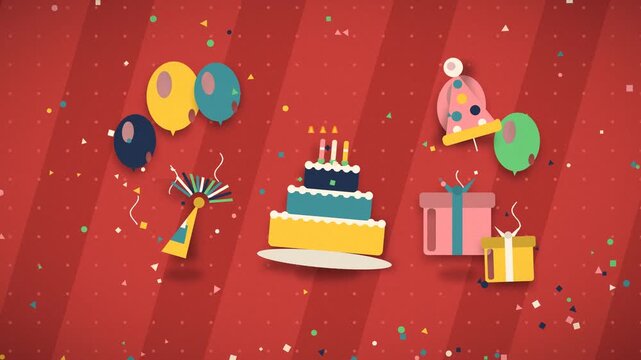 Birthday cake with balloons and gifts celebrates a festive occasion celebration present gift party occasion candles