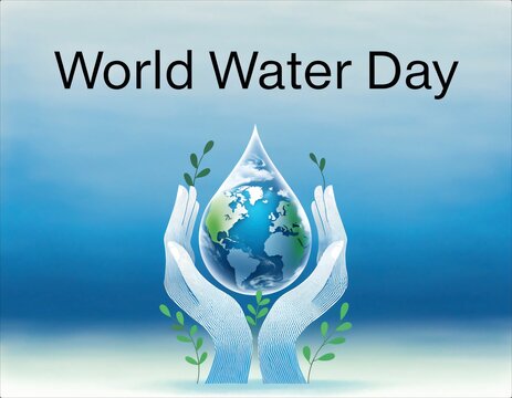 World Water Day Illustration Featuring Hands Holding Earth Inside Water Drop.
