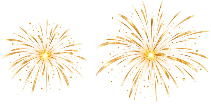 Golden Glitter Fireworks Bursts Isolated on Transparent Background