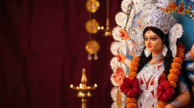 Goddess Durga Clay Idol for Hindu Navratri and Durga Puja Festival