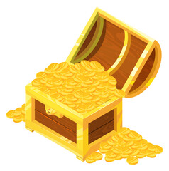 A gold chest with a lot of gold coins spilling out of it © ONYXprj