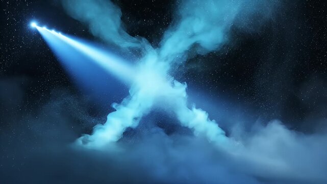 Stage Lighting Beams and Fog in Night Scene