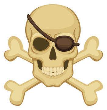 A skull with a pirate s eye patch and a skull and crossbones