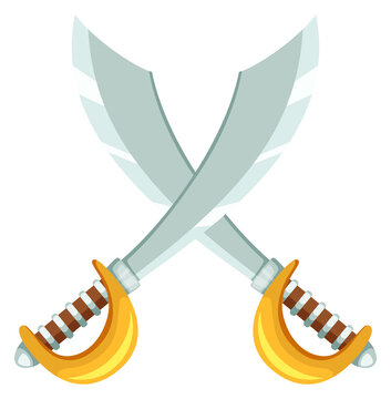 Two swords are crossed in the air, one of which is yellow