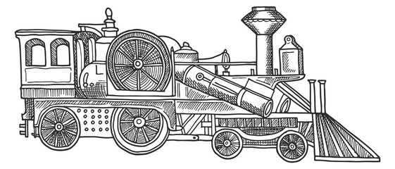 A black and white drawing of a steam engine © ONYXprj