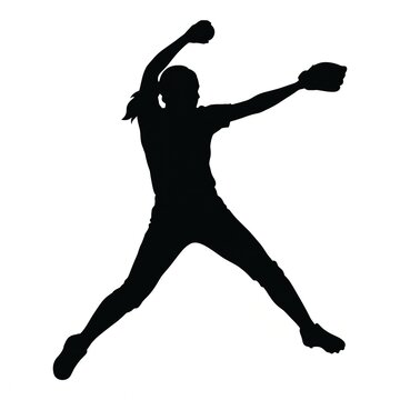 Tennis Player Silhouette in Dynamic Jumping Action, Athletic Woman Playing Tennis, Black Vector Illustration of Sport, Fitness and Competitive Movement