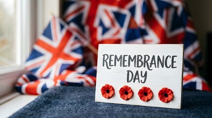 Fototapeta premium Remembrance day in the united kingdom honoring the fallen remembering sacrifices and commemorating veterans with poppies and national pride on november 11th