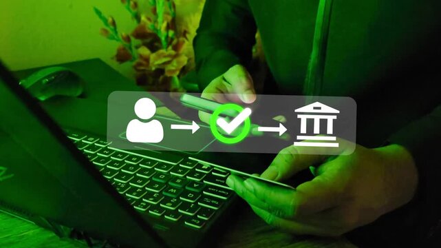 Mobile payment and secure online banking transaction concept.  Credit card, verifying digital transfer through mobile app for fast, safe, and seamless financial service 