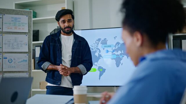 Group of creative Businesspeople brain storm meeting presentation,discussing roadmap to product launch, planning,strategy,dashboard,new business development,working with new startup project in office