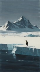 Fototapeta premium Penguin on ice in snowy mountain