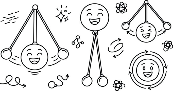 Latto latto clackers toys with smiling face expressions line art vector set