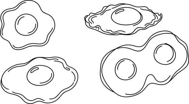 Fried eggs cooked in different styles minimalist line art vector set