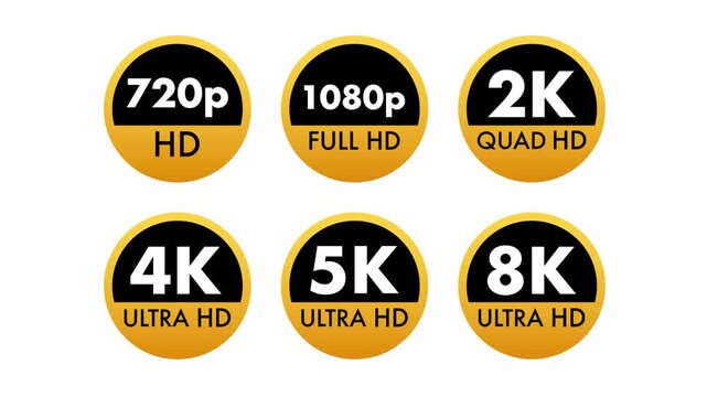 Golden video resolution icons set appearing on screen