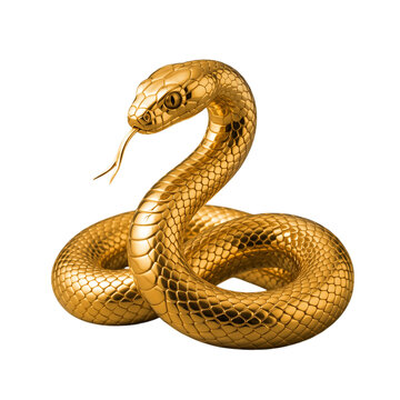 Golden snake coiled in a defensive posture 3d render