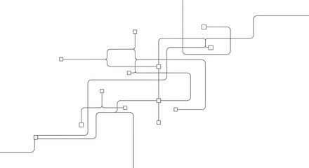 Fototapeta premium Minimalist technical circuit layout diagram showing intricate routing lines and connection terminals.