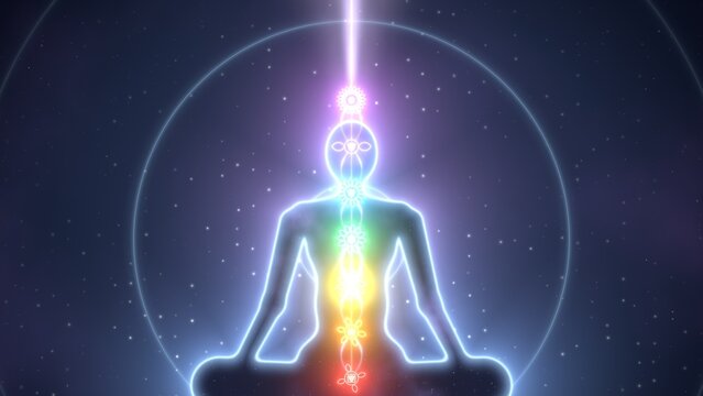 Chakra cosmic body closeup meditation energy spiritual yoga aura glow ideal for meditation apps wellness websites yoga studio promotions relaxation playlists and mindfulness content