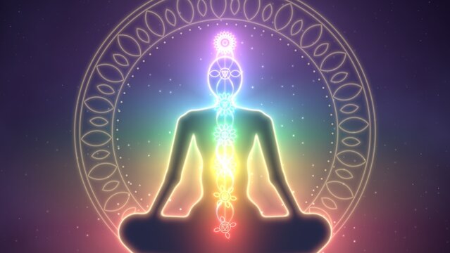 Chakra meditation aura closeup energy spiritual yoga glow symbol sacred ideal for meditation apps wellness websites yoga studio promotions relaxation playlists and mindfulness content