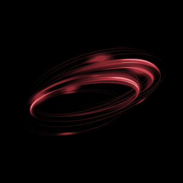 Abstract circular motion of glowing red light trails isolated on a black background for design effects