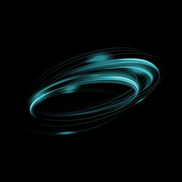 Abstract glowing blue light trails forming a circular motion effect isolated on a black background