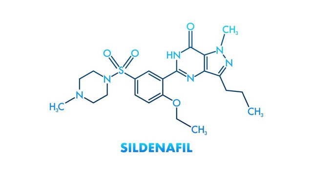 Sildenafil chemical formula animation for erectile dysfunction