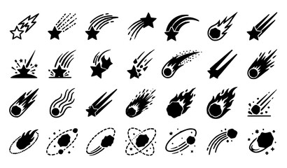 SEO Title: Fallen Stars Meteorites and Asteroid Trajectory Vector Icon Collection © Humayrajannat