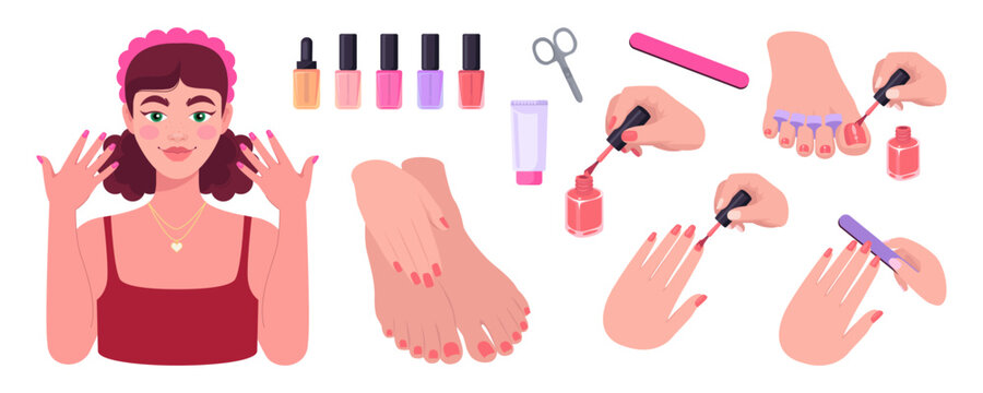 Manicure and Pedicure Beauty Scene Set