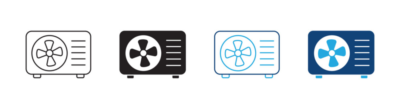 Air conditioner outdoor unit vector illustration featuring minimalist line and solid icon design styles
