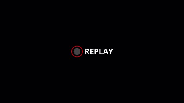 Replay text button animation for video camera and camcorder recordings, animated rewind or repeat icon, VHS Replay Overlay, Video camera replay screen animation overlay with alpha channel in 4k