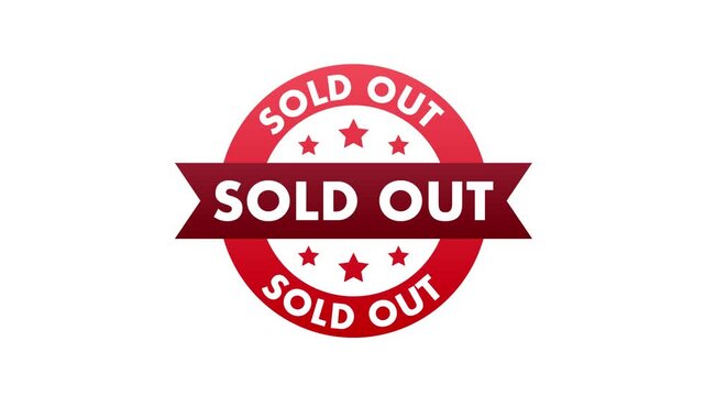 Animated sold out red stamp on white and green screen