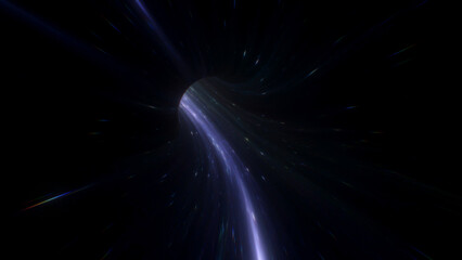 Deep blue curved warp tunnel for hyperspace travel, space exploration, interstellar motion, luminous speed lines and science fiction backgrounds for immersive media for modern design © Versa