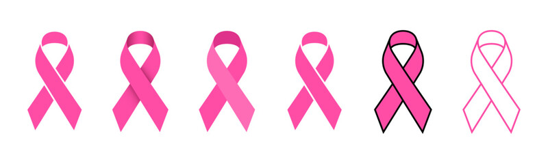 Obraz na płótnie Canvas Breast cancer awareness pink ribbon icon set