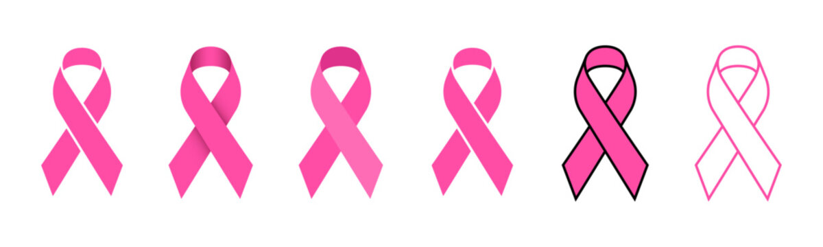 Breast cancer awareness pink ribbon icon set