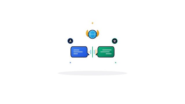 Concept of Global Language Learning and International Education Featuring Rotating Earth Globe with Digital Icons Representing Fluency Communication and Online Academic Studies in a Seamless Loop