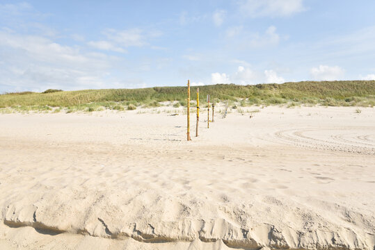 Tire Tracks in the Sand of the Borderland Between EU Member State Lithuania and the Russian Enclave of Kaliningrad by the Baltic Sea