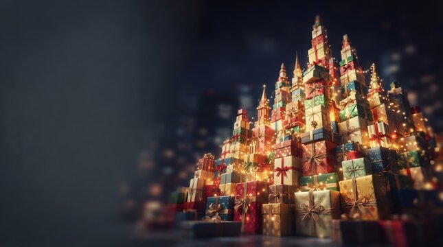 A breathtaking panoramic view of a beautifully illuminated castle sparkling with festive lights captures the magical essence of christmas day evoking feelings of wonder joy