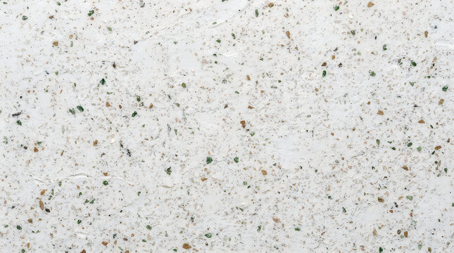 Many small black particles scattered in random pattern on a light gray texture background surface