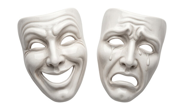 White Dramatic Masks with Happy and Sad Faces
