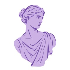 Classical Greek-inspired female statue illustration in a modern flat style. For stickers, greeting cards, invitations, wrapping, stationery, scrapbooking, decorations. © Anikart