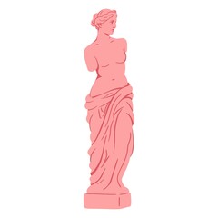 Classical Greek-inspired female statue illustration in a modern flat style. For stickers, greeting cards, invitations, wrapping, stationery, scrapbooking, decorations. © Anikart