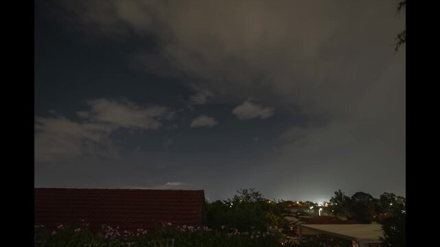 Timelapse of lightning storm cell Perth Western Australia above houses