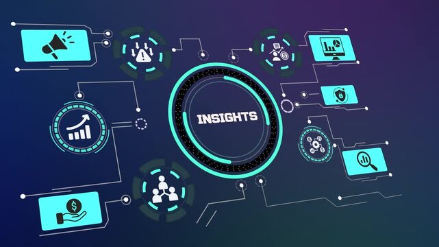 INSIGHTS business network concept representing data intelligence, financial analysis, customer behavior, market trends, strategic decisions, performance and growth.